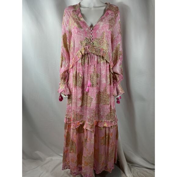 Hemant And Nandita 'Kaftan' Pink Viscose Dress Size S - Picture 2 of 4